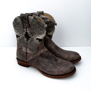 Stetson Sandia Serape Aztec Textile Western Leather Ankle Round Toe Boots